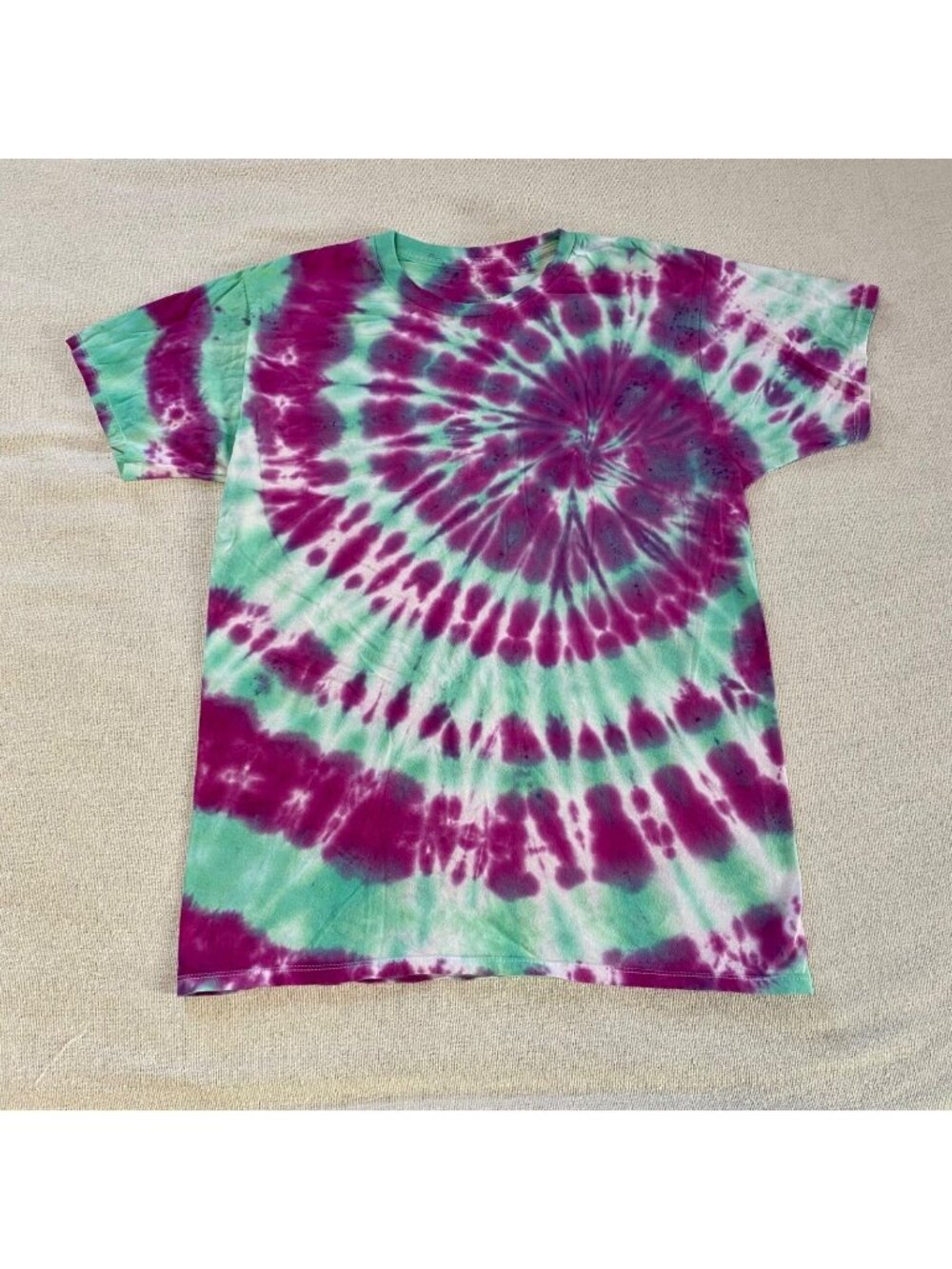 Homemade Tie Dye TShirt On Fruit of The Loom T Youth XL Unisex Purple Teal Swirl